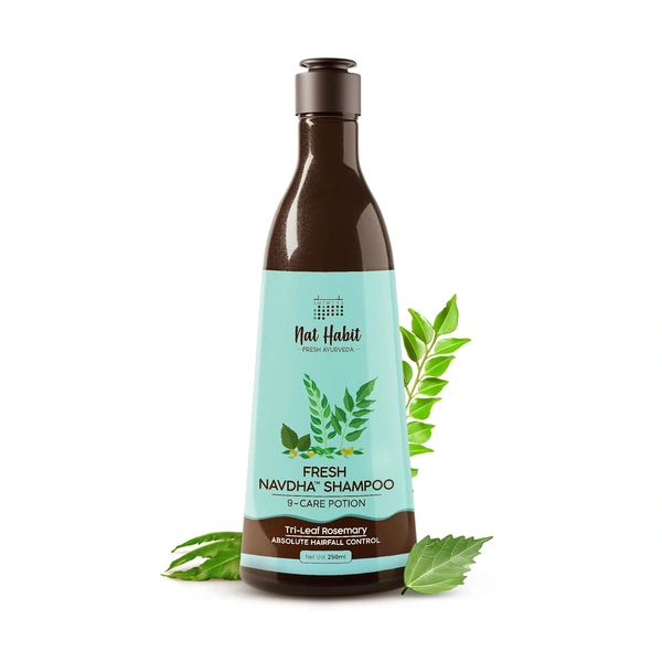 Nat Habit Navdha Rosemary Shampoo 125ml | Hair Fall Control | Sulphate & Paraben Free | Soy Fermented Gentle Cleanser with Amla, Reetha & Shikakai | Herbal & Chemical-Free