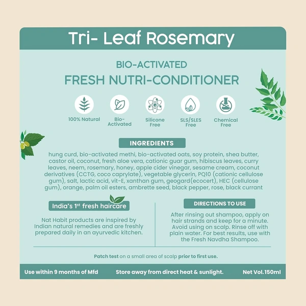 Nat Habit Rosemary Conditioner 150ml | Hair Fall Control & Nourishment | Bio-Activated with Argan Oil | Moisturizing Conditioner for Curly, Dry, Frizzy & Oily Scalp | Unisex
