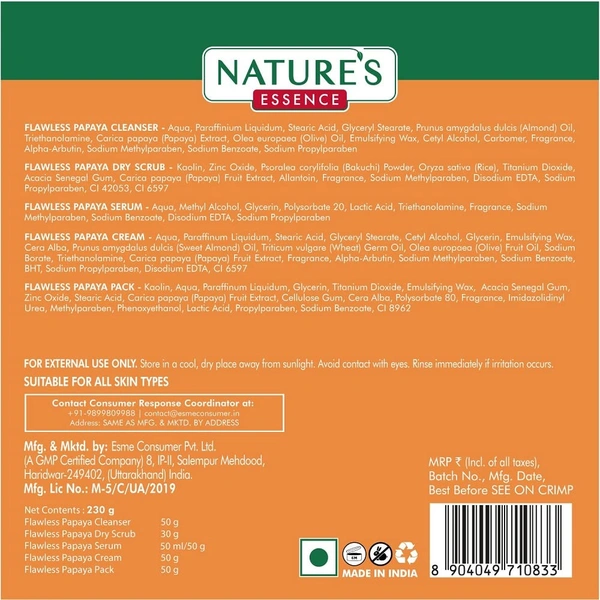 Nature's Essence Advanced Flawless Papaya Facial Kit 280g | Brightening | Exfoliating Skincare Treatment | Professional Use | For All Skin Types