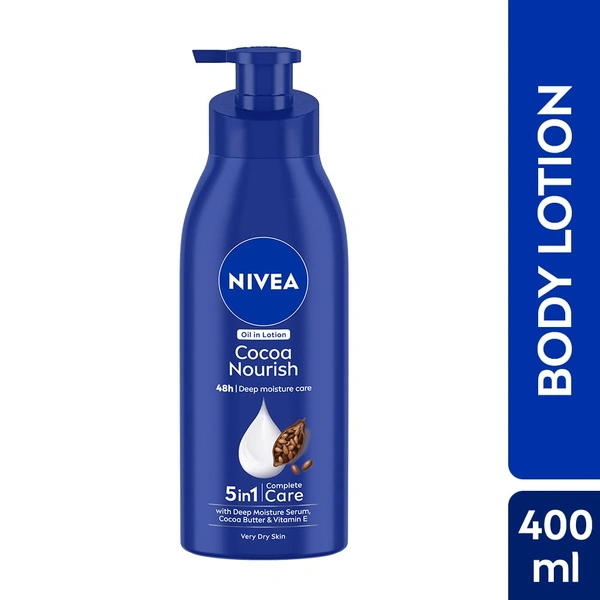 Nivea Cocoa Nourish Body Lotion 400ml | with Deep Moisture Serum | with Cocoa Butter & Coconut Oil | 48h Deep Moisture Care | Smooth, Soft Skin All Day | Non Greasy & Healthy Looking Skin | For Very Dry Skin |