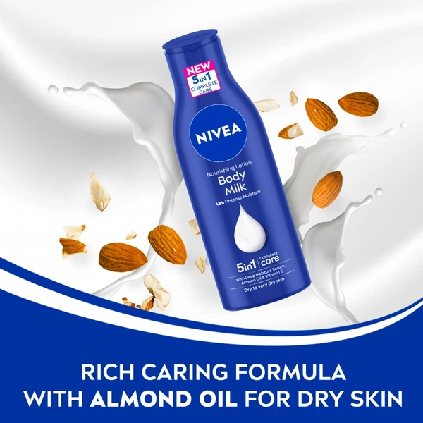 Nivea Nourishing Body Milk 200ml | 48-Hour Moisturization | Infused with 2X Almond Oil | Deep Care for Very Dry Skin | Smooth & Healthy-Looking Skin