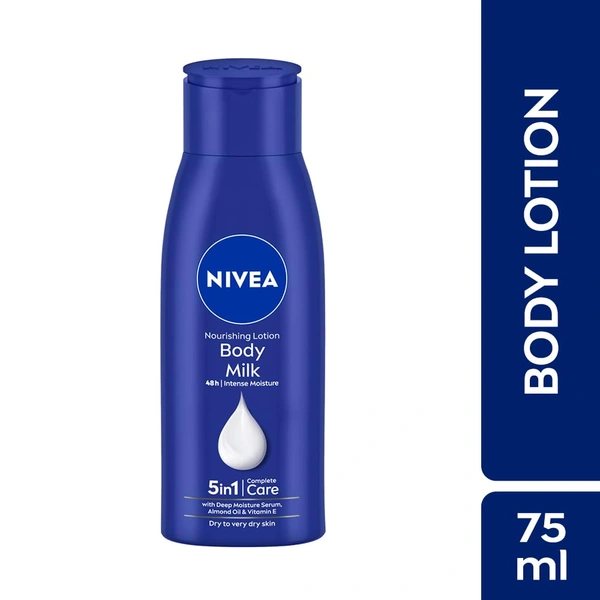 Nivea Nourishing Body Milk 75ml | 48-Hour Moisturization | Infused with 2X Almond Oil | Deep Care for Very Dry Skin | Smooth & Healthy-Looking Skin