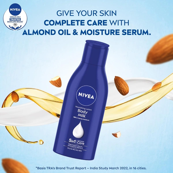 Nivea Nourishing Body Milk 75ml | 48-Hour Moisturization | Infused with 2X Almond Oil | Deep Care for Very Dry Skin | Smooth & Healthy-Looking Skin