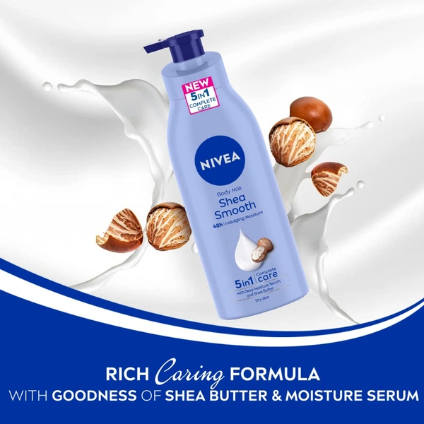 Nivea Shea Smooth Body Lotion 400ml| with Deep Moisture Serum | Body Milk Shea Smooth With Deep Moisture Serum & Shea Butter | 48h Deep Moisture Care | Smooth, Soft Skin All Day | Non Greasy & Healthy Looking Skin | Deep Nourishment for Dry Skin |