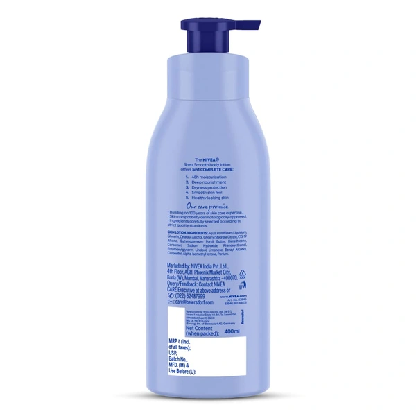 Nivea Shea Smooth Body Lotion 400ml| with Deep Moisture Serum | Body Milk Shea Smooth With Deep Moisture Serum & Shea Butter | 48h Deep Moisture Care | Smooth, Soft Skin All Day | Non Greasy & Healthy Looking Skin | Deep Nourishment for Dry Skin |