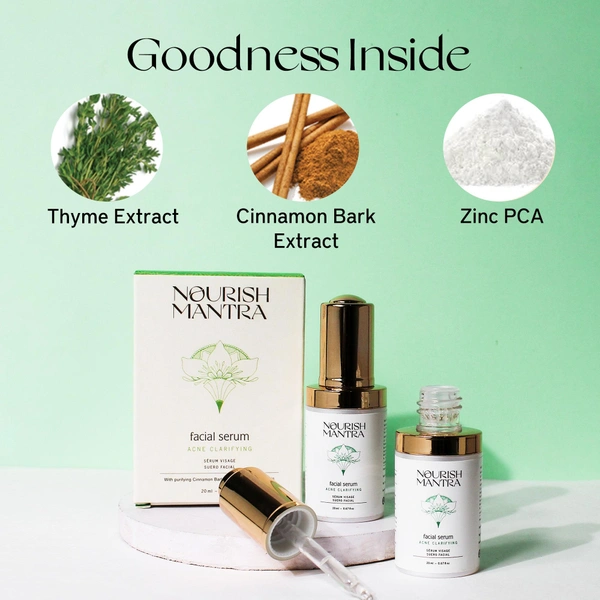 Nourish Mantra Acne Clarifying Serum 20ml | Anti-Acne Serum with Salicylic Acid | Niacinamide & Herbal Extracts | Controls Oil, Clears Blemishes & Soothes Skin
