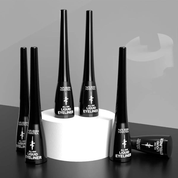 Nourish Mantra All-Day Liquid Eyeliner 3ml | Enriched with Argan Oil, Vitamin E & Almond Oil | Intense Pigmentation | Smudge-Proof & Waterproof | Long-Lasting Matte Finish