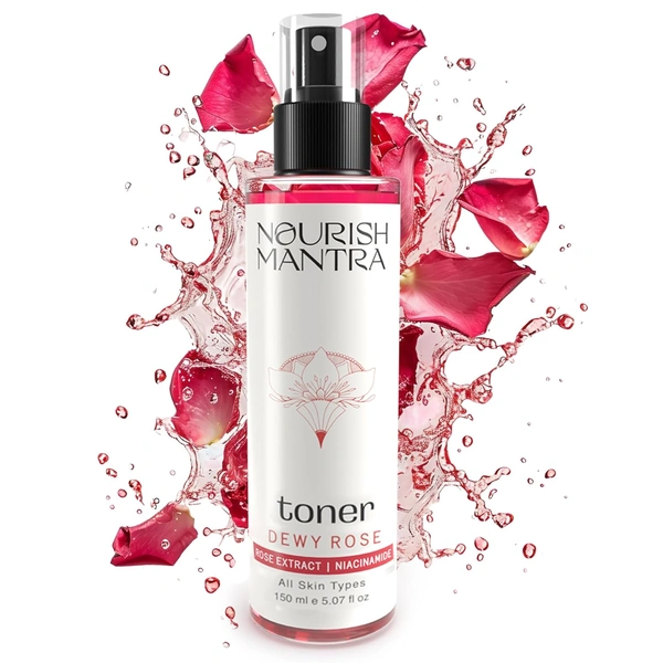 Nourish Mantra Dewy Rose Toner 150ml | Rose De Mai & Niacinamide | Hydrates & Calms | Pore-Minimizing & Anti-Aging Toner for All Skin Types