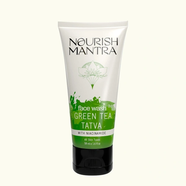 Nourish Mantra Green Tea Tatva Face Wash 50ml | With Green Tea, Walnut Powder & Niacinamide | 2-in-1 Exfoliating Cleanser | Oil Control | Sulfate & Paraben Free