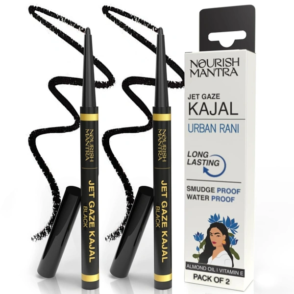 Nourish Mantra Jet Gaze Kajal Urban Rani-Black (0.35g) | Enriched with Almond Oil, Argan Oil & Vitamin E | Intense Pigmentation | Smudge-Proof | Waterproof | Long-Lasting
