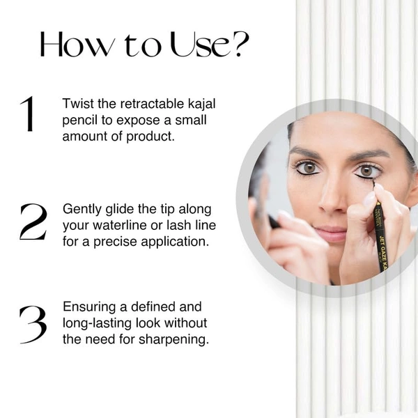 Nourish Mantra Jet Gaze Kajal Urban Rani-Black (0.35g) | Enriched with Almond Oil, Argan Oil & Vitamin E | Intense Pigmentation | Smudge-Proof | Waterproof | Long-Lasting