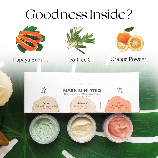 Nourish Mantra Mask Mini Trio Face Care Kit 36g | 3 Natural Mud Masks with Turmeric & Saffron, Neem | Brightening, Detoxifying & Anti-Aging for All Skin Types