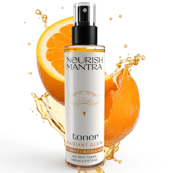 Nourish Mantra Radiant Glow Toner 150ml | Vitamin C, Glycolic Acid & Vitamin B5 | Brightens Skin, Minimizes Pores & Hydrates | Suitable for All Skin Types