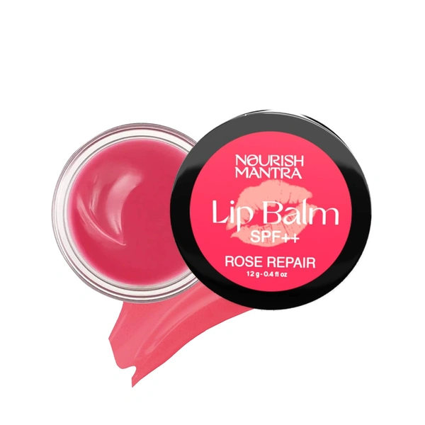 Nourish Mantra Rose Repair Lip Balm with SPF 12g | Enriched with Rose Extracts & Shea Butter | Vitamin E & Avocado Oil | Hydrates, Repairs & Protects Lips