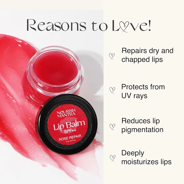 Nourish Mantra Rose Repair Lip Balm with SPF 12g | Enriched with Rose Extracts & Shea Butter | Vitamin E & Avocado Oil | Hydrates, Repairs & Protects Lips