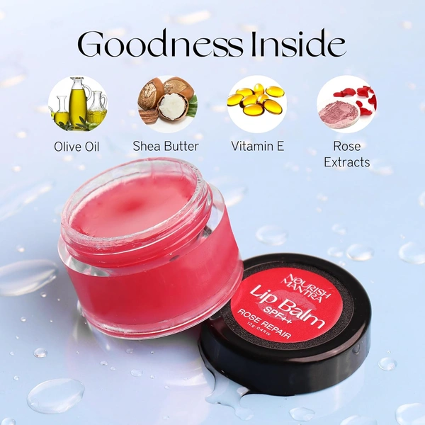 Nourish Mantra Rose Repair Lip Balm with SPF 12g | Enriched with Rose Extracts & Shea Butter | Vitamin E & Avocado Oil | Hydrates, Repairs & Protects Lips