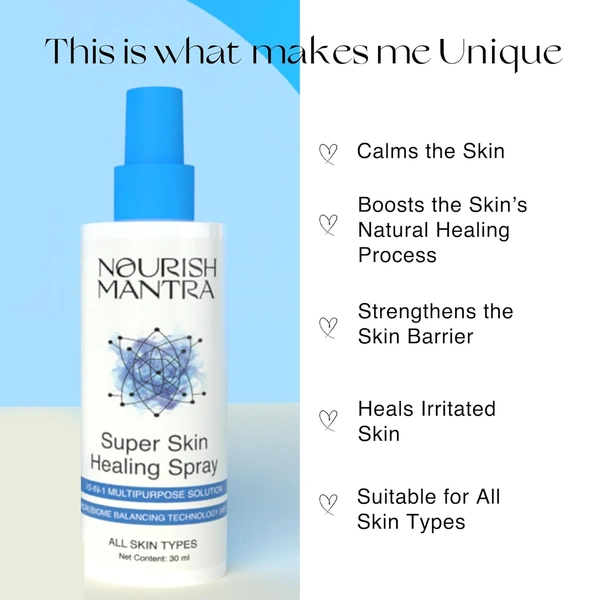 Nourish Mantra Super Skin Healing Spray 30ml | 10-in-1 Multipurpose Solution | Acne, Cuts & Dandruff | Psoriasis & Insect Bites, Bumps & More | Natural & Gentle