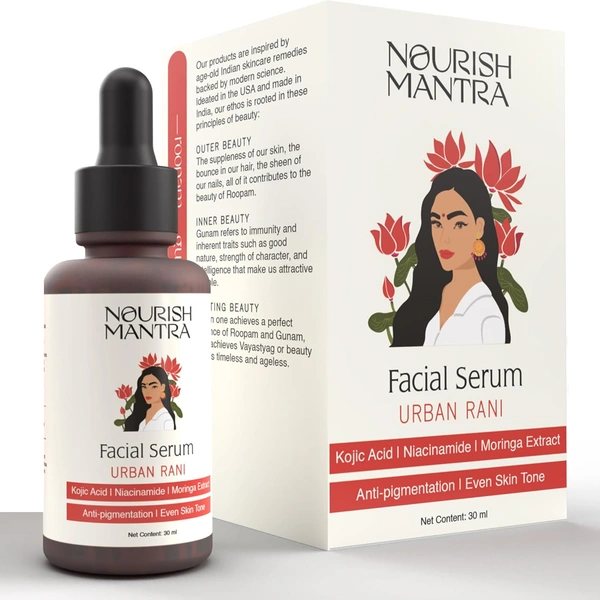 Nourish Mantra Urban Rani Facial Serum 30ml with Kojic Acid | Niacinamide & Moringa Extract | Anti-Pigmentation Face Serum for Glowing | Even-Toned & Radiant Skin