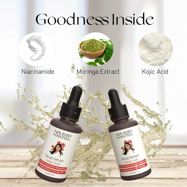 Nourish Mantra Urban Rani Facial Serum 30ml with Kojic Acid | Niacinamide & Moringa Extract | Anti-Pigmentation Face Serum for Glowing | Even-Toned & Radiant Skin