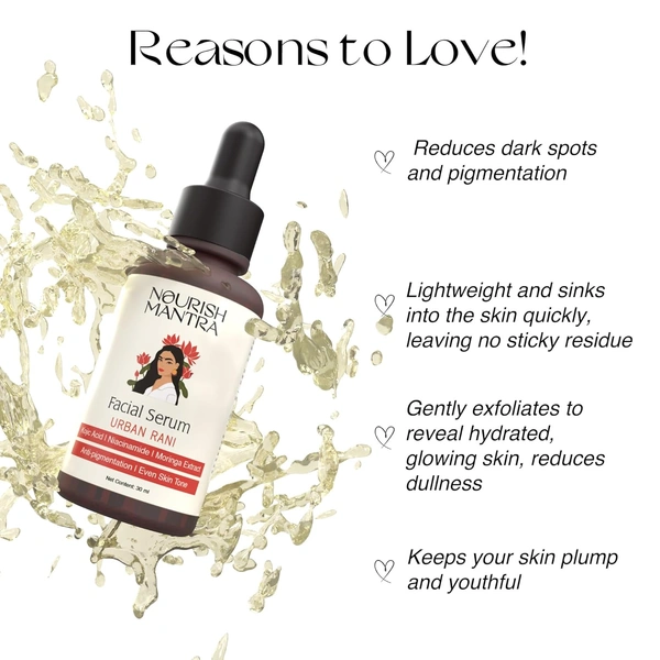 Nourish Mantra Urban Rani Facial Serum 30ml with Kojic Acid | Niacinamide & Moringa Extract | Anti-Pigmentation Face Serum for Glowing | Even-Toned & Radiant Skin