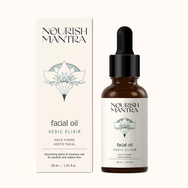 Nourish Mantra Vedic Elixir Facial Oil 30ml | 8-in-1 Botanical Blend | Reduces Pigmentation | Fine Lines & Dark Spots | For Glowing, Hydrated & Youthful Skin