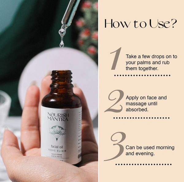Nourish Mantra Vedic Elixir Facial Oil 30ml | 8-in-1 Botanical Blend | Reduces Pigmentation | Fine Lines & Dark Spots | For Glowing, Hydrated & Youthful Skin