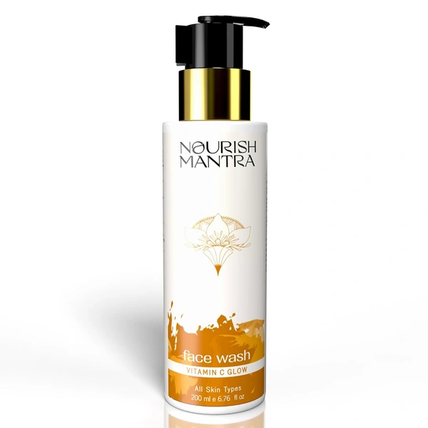 Nourish Mantra Vitamin C Glow Face Wash 200ml | With Aloe Vera & Vitamin E | Brightens & Hydrates | Gentle Daily Cleanser | Paraben-Free | Suitable for All Skin Types
