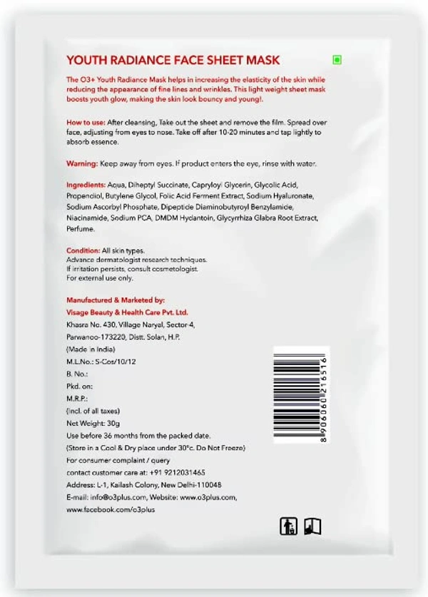 O3+ Professional O3+facialist Youth Radiance Face Sheet Mask 30g