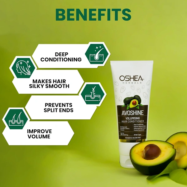 Oshea Avoshine Hair Conditioner 200 ml - Paraben & Silicone Free Deep Moisture Treatment Enriched with Avocado, Cherry, Hibiscus & Aloe Vera for Shiny, Silky, Voluminous Hair