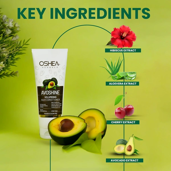 Oshea Avoshine Hair Conditioner 200 ml - Paraben & Silicone Free Deep Moisture Treatment Enriched with Avocado, Cherry, Hibiscus & Aloe Vera for Shiny, Silky, Voluminous Hair