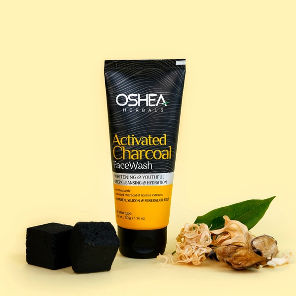Oshea Herbals Activated Charcoal Face Wash 50g | Deep Cleansing & Oil Control | Blackhead Removal | Skin Brightening & Hydration for Fresh | Clear & Radiant Skin