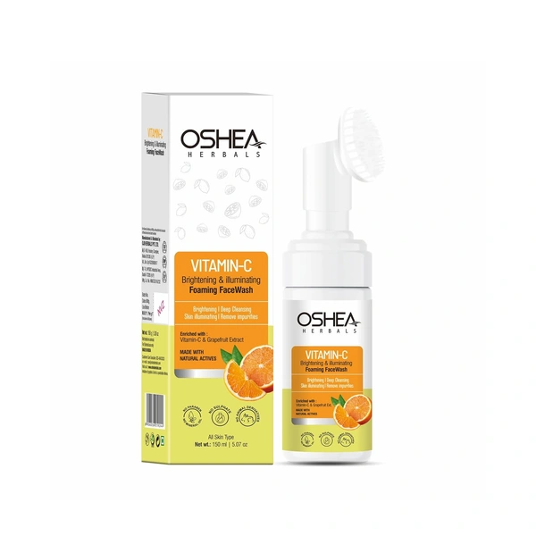Oshea Herbals Brightening & Illuminating Foaming Facewash for All Skin Types 150ml| Deep Cleansing Formula Removes Impurities & Dullness | Enriched with Vitamin C & Grapefruit Extract