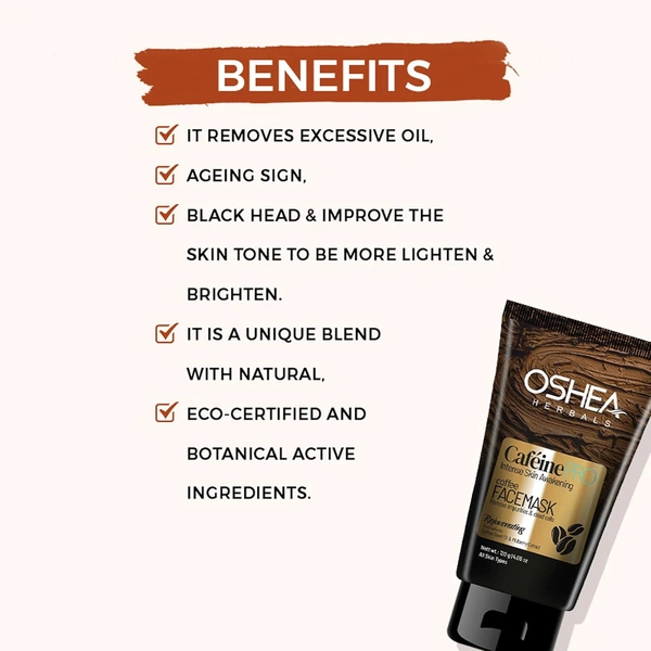 Oshea Herbals Cafeine Pro Coffee Face Mask 120g | Enriched with Coffee Seed Oil & Mulberry Extracts | Removes Dead Cells, Excess Oil, Brightens & Purifies Skin