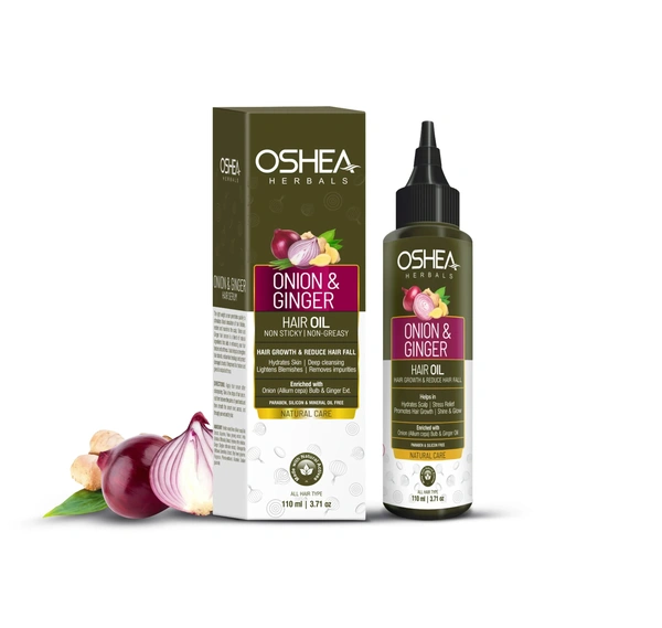 Oshea Herbals Natural Hair Growth Oil 110ml with Onion Bulb & Ginger Extracts| Strengthens Hair, Prevents Hair Fall & Promotes Growth for Healthy, Lustrous Scalp