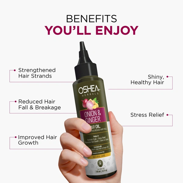 Oshea Herbals Natural Hair Growth Oil 110ml with Onion Bulb & Ginger Extracts| Strengthens Hair, Prevents Hair Fall & Promotes Growth for Healthy, Lustrous Scalp