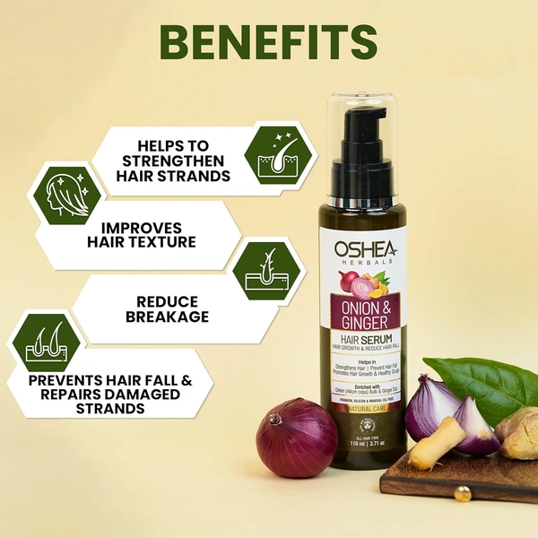 Oshea Herbals Natural Hair Growth Serum 110 ml, with Onion Bulb & Ginger Extracts | Strengthens Hair & Prevents Hair Fall | Promotes Growth for Healthy Scalp & Fuller Strands