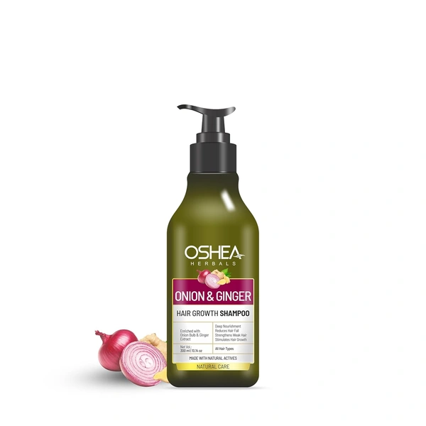 Oshea Herbals Natural Hair Growth Shampoo 300ml | With Onion Bulb & Ginger Extract | Controls Hairfall, Deep Nourishment & Promotes Healthy Hair Growth | Men & Women