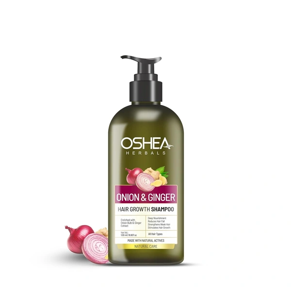 Oshea Herbals Natural Hair Growth Shampoo 500ml | With Onion Bulb & Ginger Extract | Controls Hairfall, Deep Nourishment & Promotes Healthy Hair Growth | Men & Women