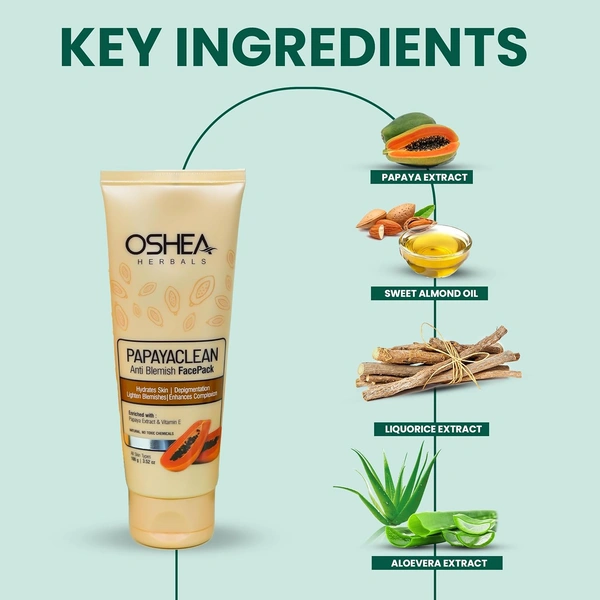 Oshea Herbals Papayaclean Anti Blemish Face Pack for All Skin Types 100g | Cleansingh & Purrification | Gives Flawless Complexion | Reduces breakouts | Prevents acne & irritation