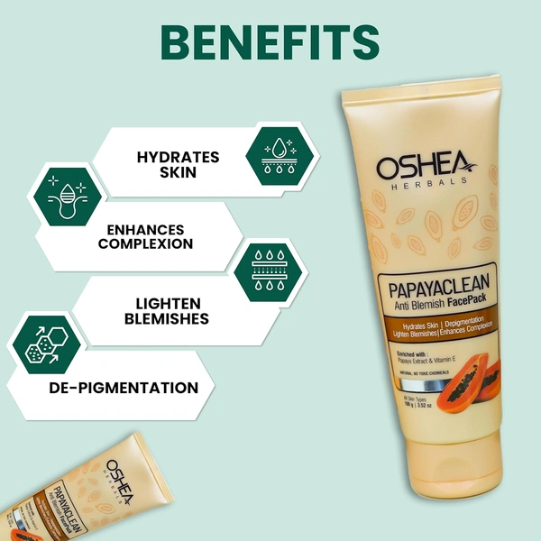 Oshea Herbals Papayaclean Anti Blemish Face Pack for All Skin Types 100g | Cleansingh & Purrification | Gives Flawless Complexion | Reduces breakouts | Prevents acne & irritation