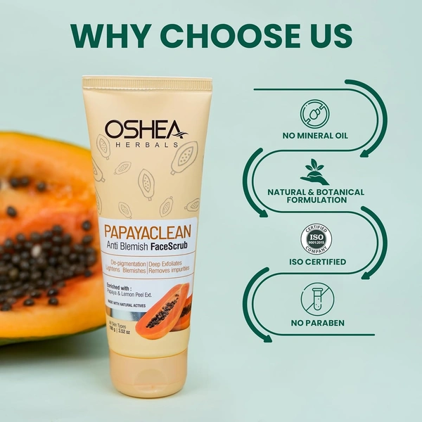 Oshea Herbals Papayaclean Anti Blemish Face Scrub 100g | De-pigmentation | Lighten Blemish | Deep Exfoliates | Remove impurities