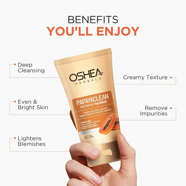 Oshea Herbals Papayaclean Anti Blemishes Face Wash 150gm | Enriched with Papaya & Vitamin E | Removes dark spost, Reduces Blemishes & Pigmentation For All Skin Types
