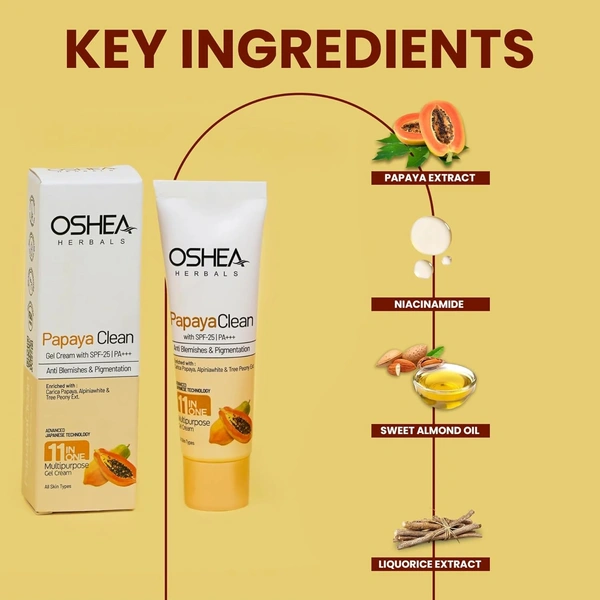 Oshea Herbals Papayaclean Multipurpose Gel Cream 18gm | Enriched with Papaya Extract & Vitamin E | Anti Blemishes & Pigmentation |Reduce Acen & Primple | Reduce Taining & Dark Spots