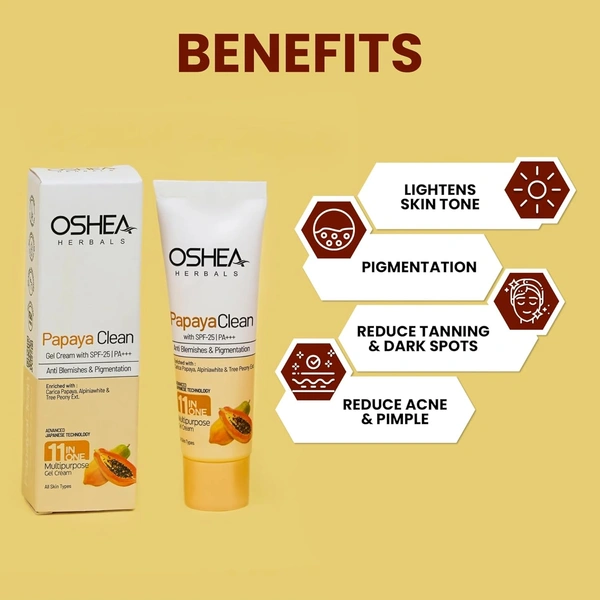 Oshea Herbals Papayaclean Multipurpose Gel Cream 18gm | Enriched with Papaya Extract & Vitamin E | Anti Blemishes & Pigmentation |Reduce Acen & Primple | Reduce Taining & Dark Spots