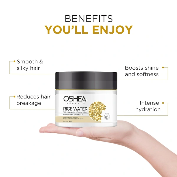Oshea Herbals Rice Water Nourishing Hair Mask 200g | Deep Hydration & Strength | Hydrolyzed Rice Protein, Almond Butter & Niacinamide to Restore Shine & Reduce Breakage