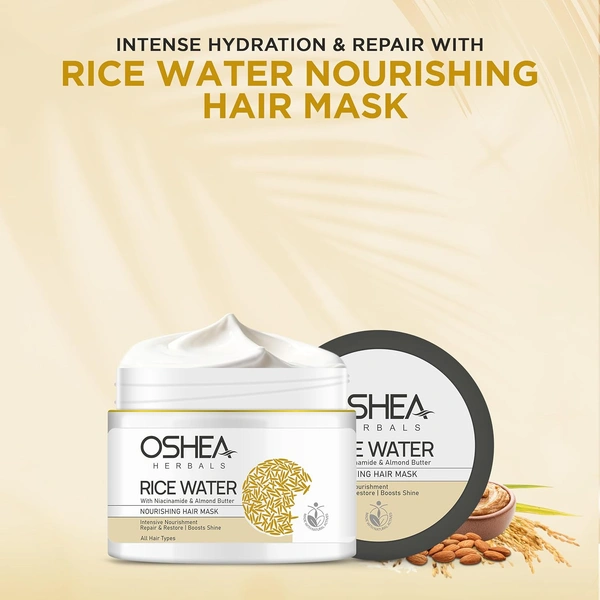 Oshea Herbals Rice Water Nourishing Hair Mask 200g | Deep Hydration & Strength | Hydrolyzed Rice Protein, Almond Butter & Niacinamide to Restore Shine & Reduce Breakage