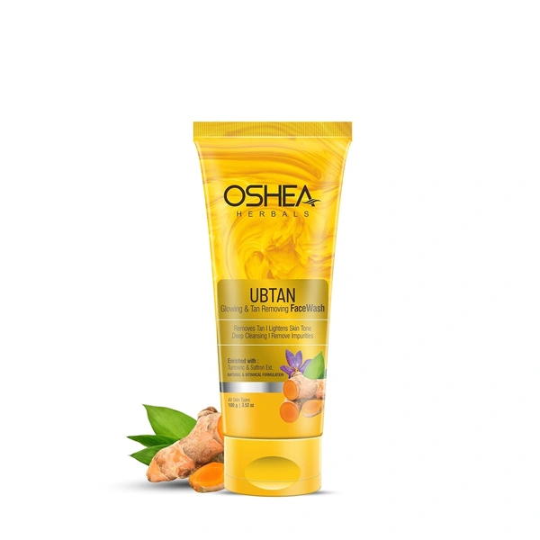 Oshea Herbals Ubtan Glowing & Tan Removing Face Wash 100g with Turmeric Extract & Herbal Formula | Deep Cleansing, Repairs Sun Damage, Exfoliates & Brightens Skin