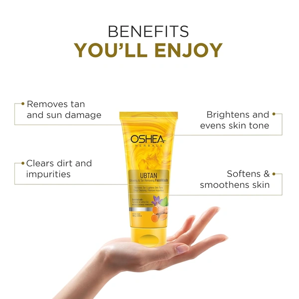 Oshea Herbals Ubtan Glowing & Tan Removing Face Wash 100g with Turmeric Extract & Herbal Formula | Deep Cleansing, Repairs Sun Damage, Exfoliates & Brightens Skin