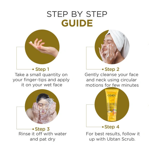 Oshea Herbals Ubtan Glowing & Tan Removing Face Wash 100g with Turmeric Extract & Herbal Formula | Deep Cleansing, Repairs Sun Damage, Exfoliates & Brightens Skin