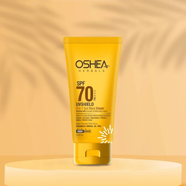 Oshea Herbals UVShield 9 in 1 Sun Block Cream SPF 70, 120ml with PA+++ | High SPF UVA & UVB Protection |Oil-Free & Hydrating | Brightening & Water-Resistant & Matte Finish Formula